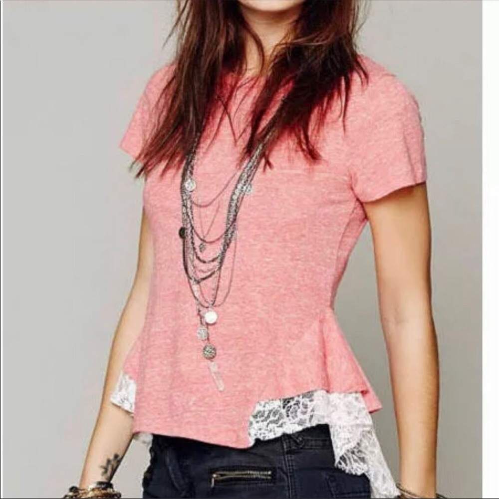 Free People tee peplum with lace trim